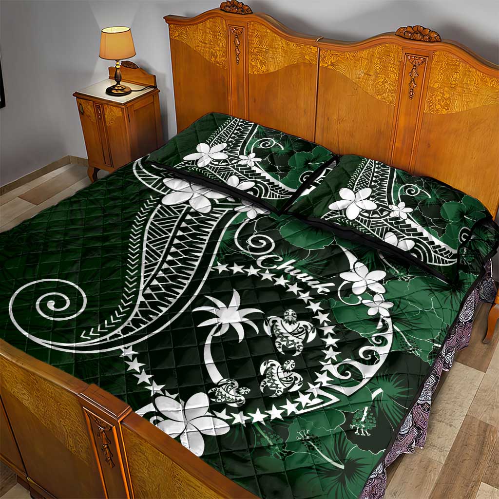 FSM Chuuk Quilt Bed Set Turtle Tropical Flowers Polynesian - Green LT14 - Polynesian Pride