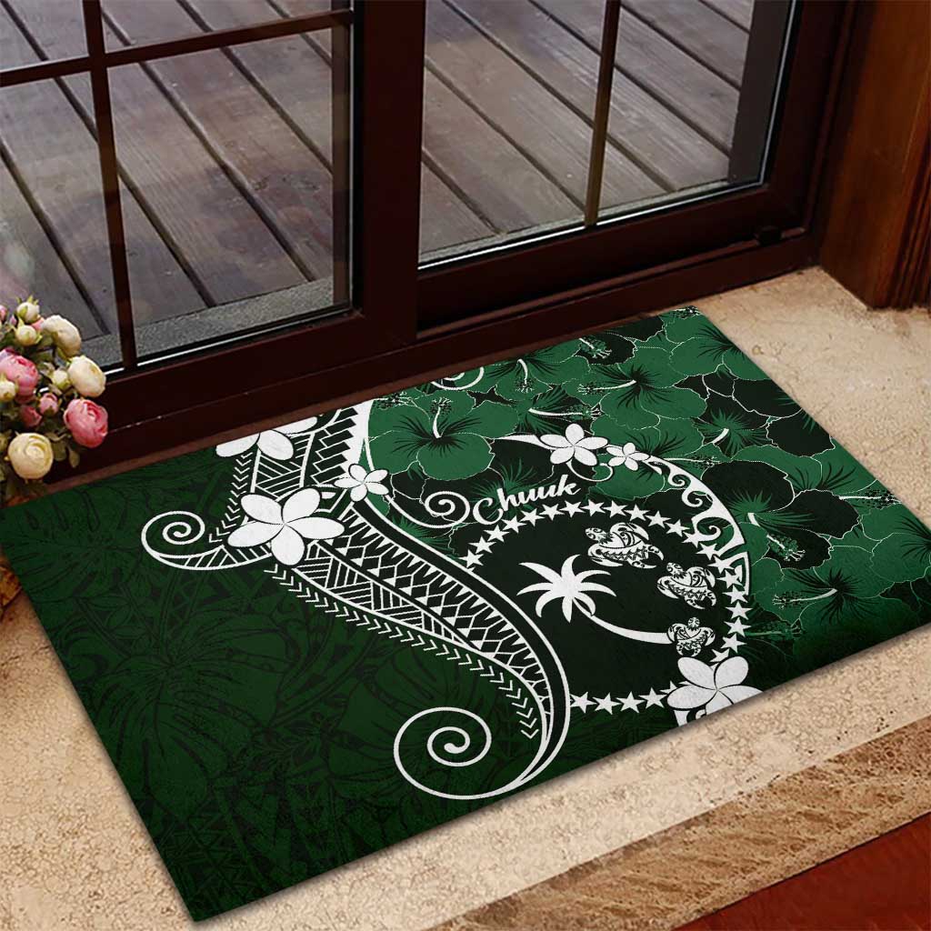 FSM Chuuk Rubber Doormat Turtle Tropical Flowers Polynesian - Green