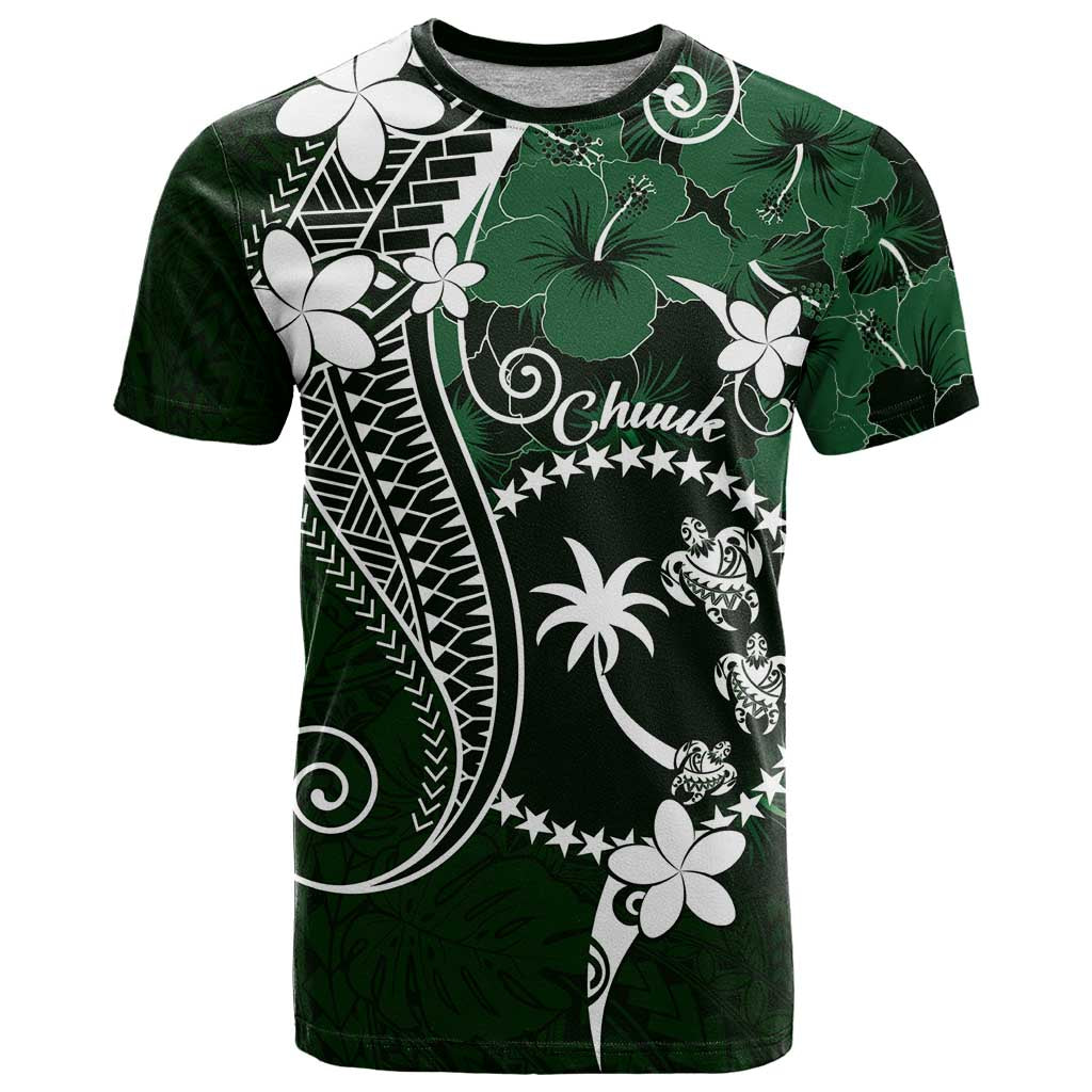 FSM Chuuk T Shirt Turtle Tropical Flowers Polynesian - Green