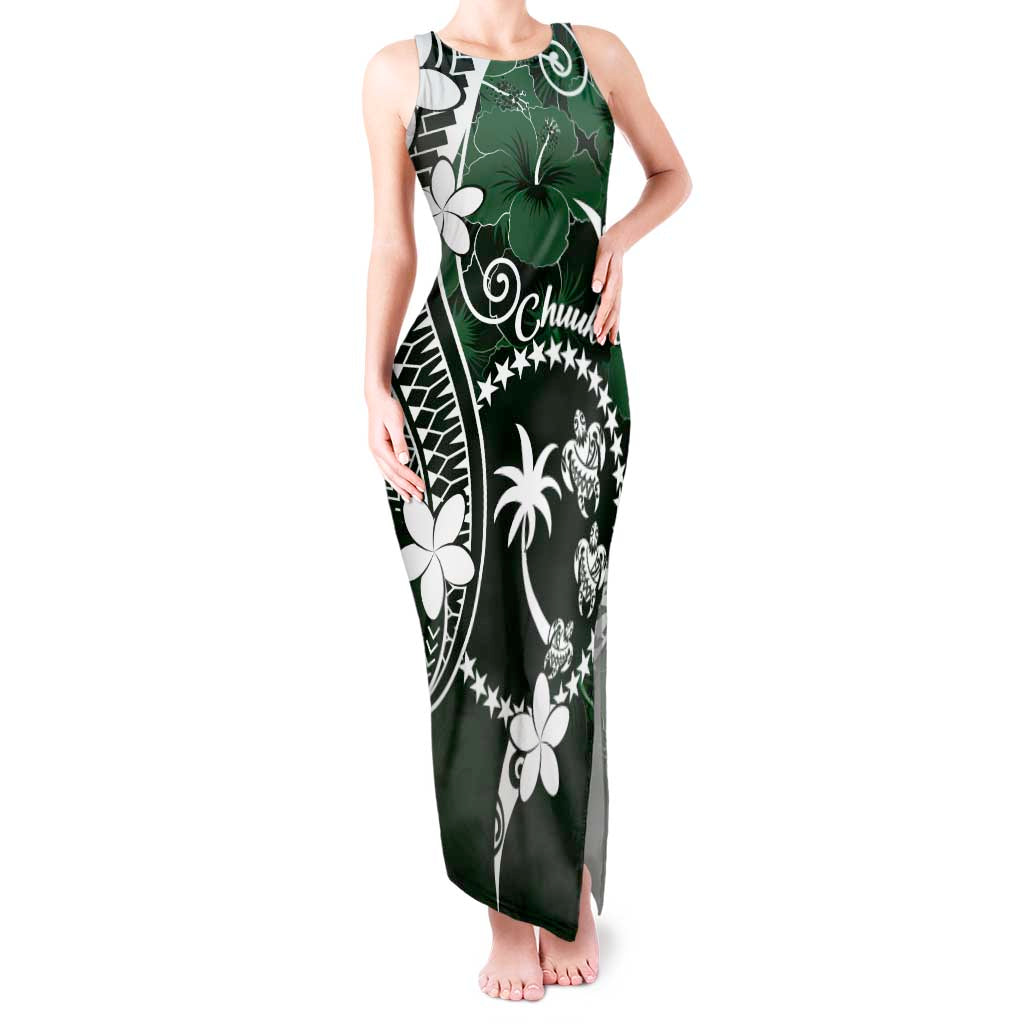 FSM Chuuk Tank Maxi Dress Turtle Tropical Flowers Polynesian - Green