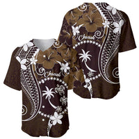 FSM Chuuk Baseball Jersey Turtle Tropical Flowers Polynesian - Brown