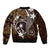 FSM Chuuk Bomber Jacket Turtle Tropical Flowers Polynesian - Brown