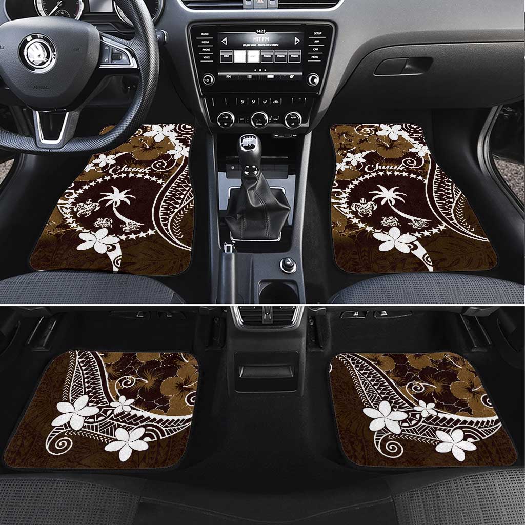 FSM Chuuk Car Mats Turtle Tropical Flowers Polynesian - Brown