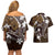 FSM Chuuk Couples Matching Off Shoulder Short Dress and Hawaiian Shirt Turtle Tropical Flowers Polynesian - Brown