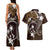 FSM Chuuk Couples Matching Tank Maxi Dress and Hawaiian Shirt Turtle Tropical Flowers Polynesian - Brown