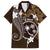 FSM Chuuk Family Matching Off Shoulder Short Dress and Hawaiian Shirt Turtle Tropical Flowers Polynesian - Brown