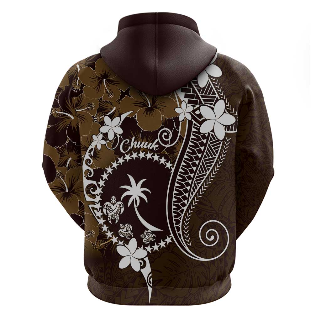 FSM Chuuk Hoodie Turtle Tropical Flowers Polynesian - Brown