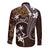 FSM Chuuk Long Sleeve Button Shirt Turtle Tropical Flowers Polynesian - Brown