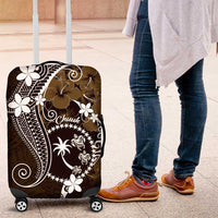 FSM Chuuk Luggage Cover Turtle Tropical Flowers Polynesian - Brown LT14 Brown - Polynesian Pride