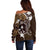 FSM Chuuk Off Shoulder Sweater Turtle Tropical Flowers Polynesian - Brown