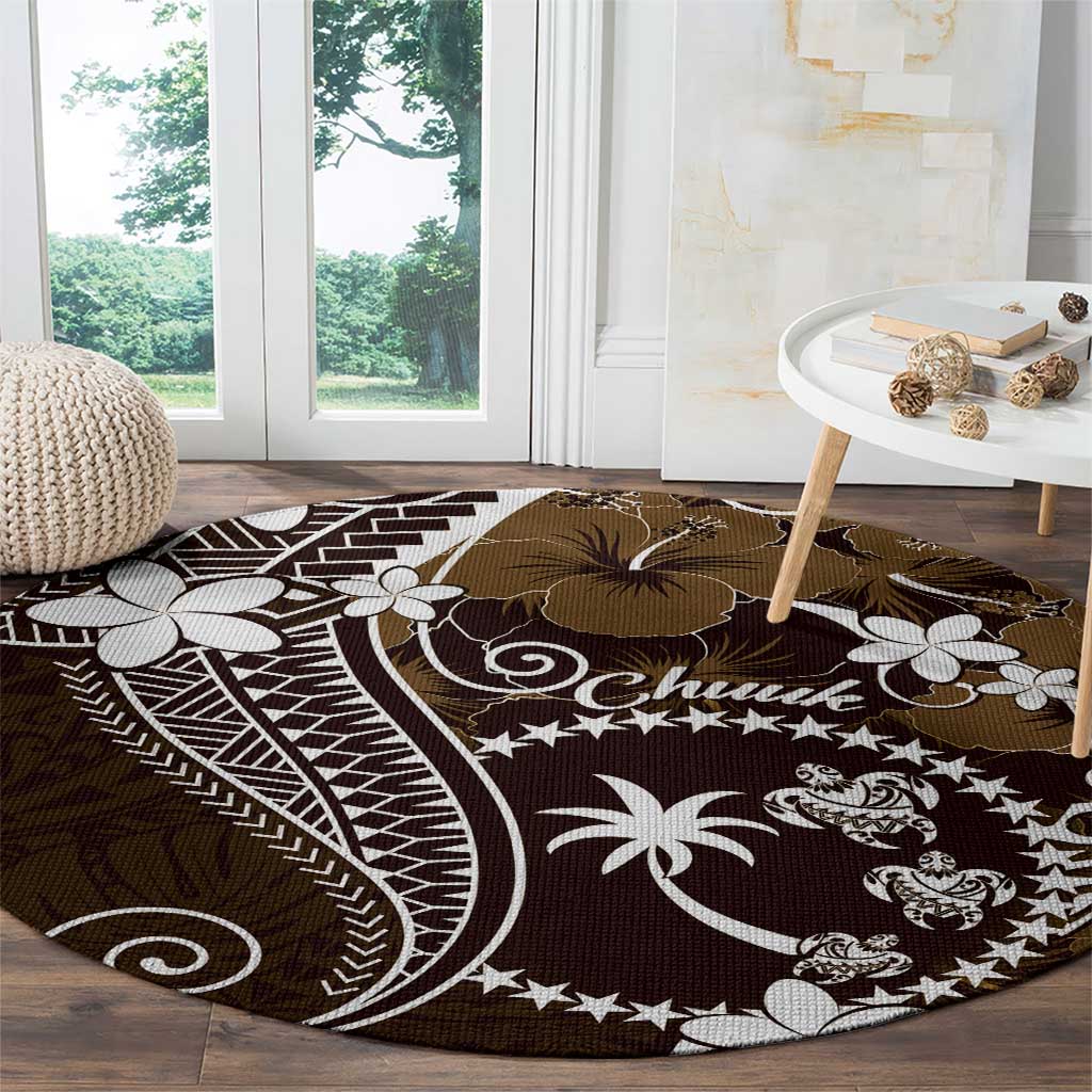 FSM Chuuk Round Carpet Turtle Tropical Flowers Polynesian - Brown