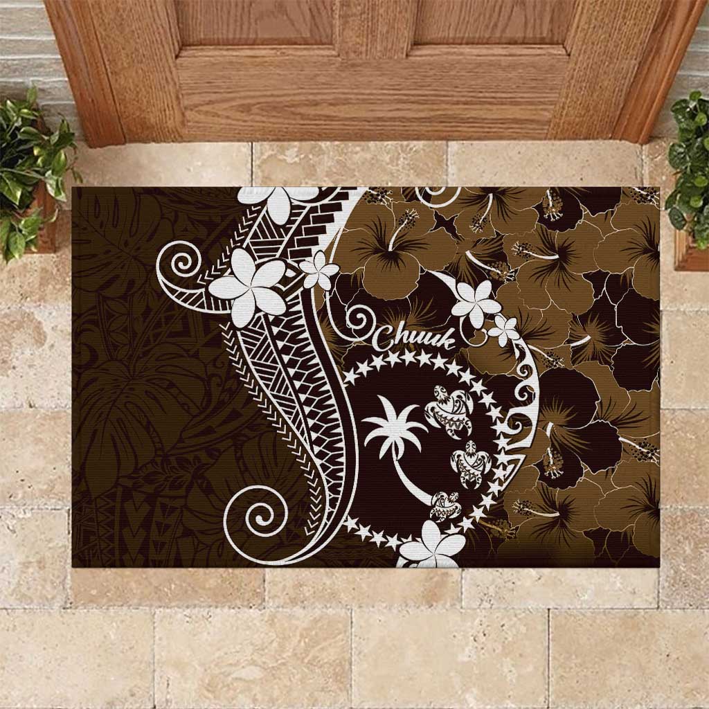 FSM Chuuk Rubber Doormat Turtle Tropical Flowers Polynesian - Brown