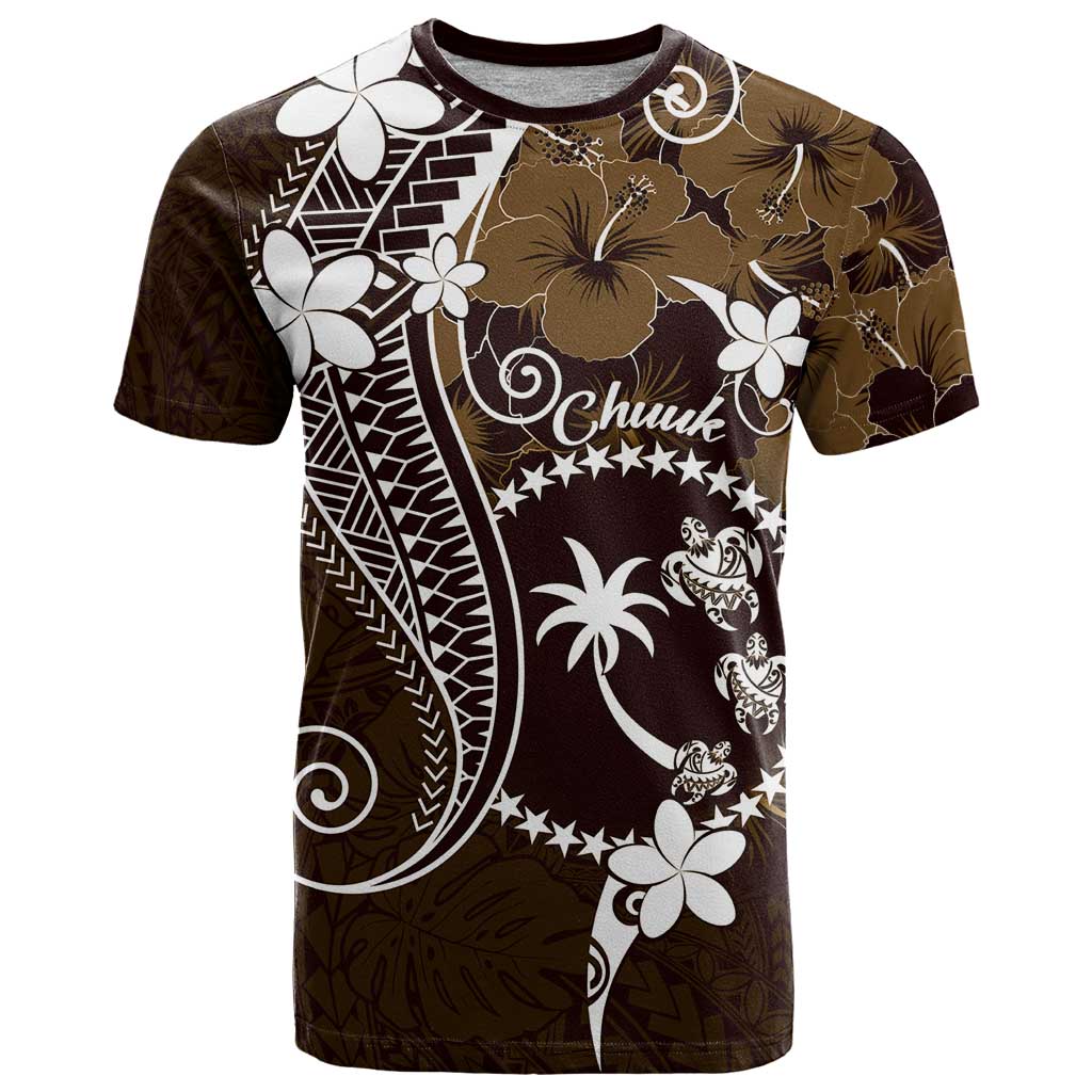 FSM Chuuk T Shirt Turtle Tropical Flowers Polynesian - Brown