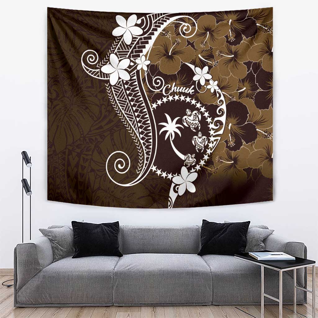 FSM Chuuk Tapestry Turtle Tropical Flowers Polynesian - Brown