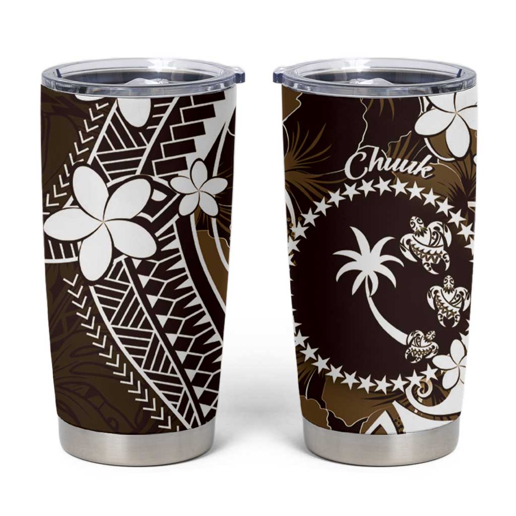 FSM Chuuk Tumbler Cup Turtle Tropical Flowers Polynesian - Brown