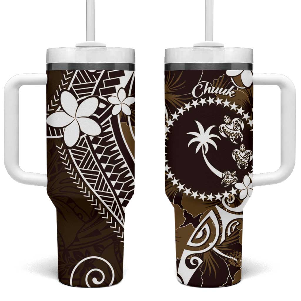 FSM Chuuk Tumbler With Handle Turtle Tropical Flowers Polynesian - Brown