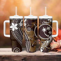 FSM Chuuk Tumbler With Handle Turtle Tropical Flowers Polynesian - Brown