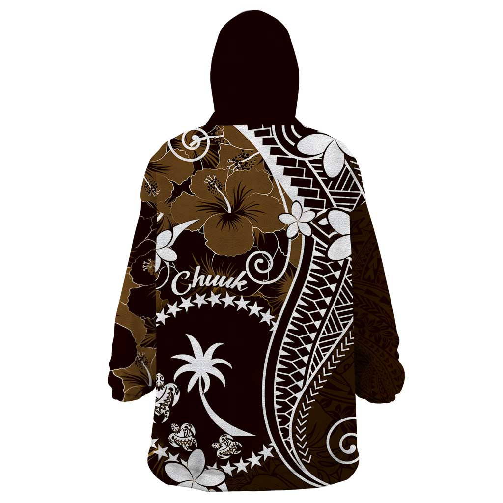 FSM Chuuk Wearable Blanket Hoodie Turtle Tropical Flowers Polynesian - Brown