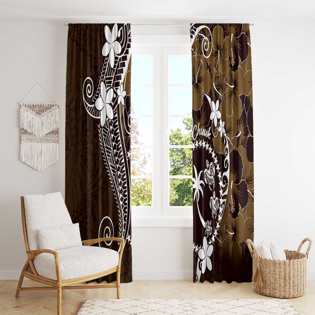 FSM Chuuk Window Curtain Turtle Tropical Flowers Polynesian - Brown