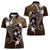 FSM Chuuk Women Polo Shirt Turtle Tropical Flowers Polynesian - Brown