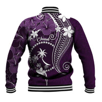 FSM Chuuk Baseball Jacket Turtle Tropical Flowers Polynesian - Purple