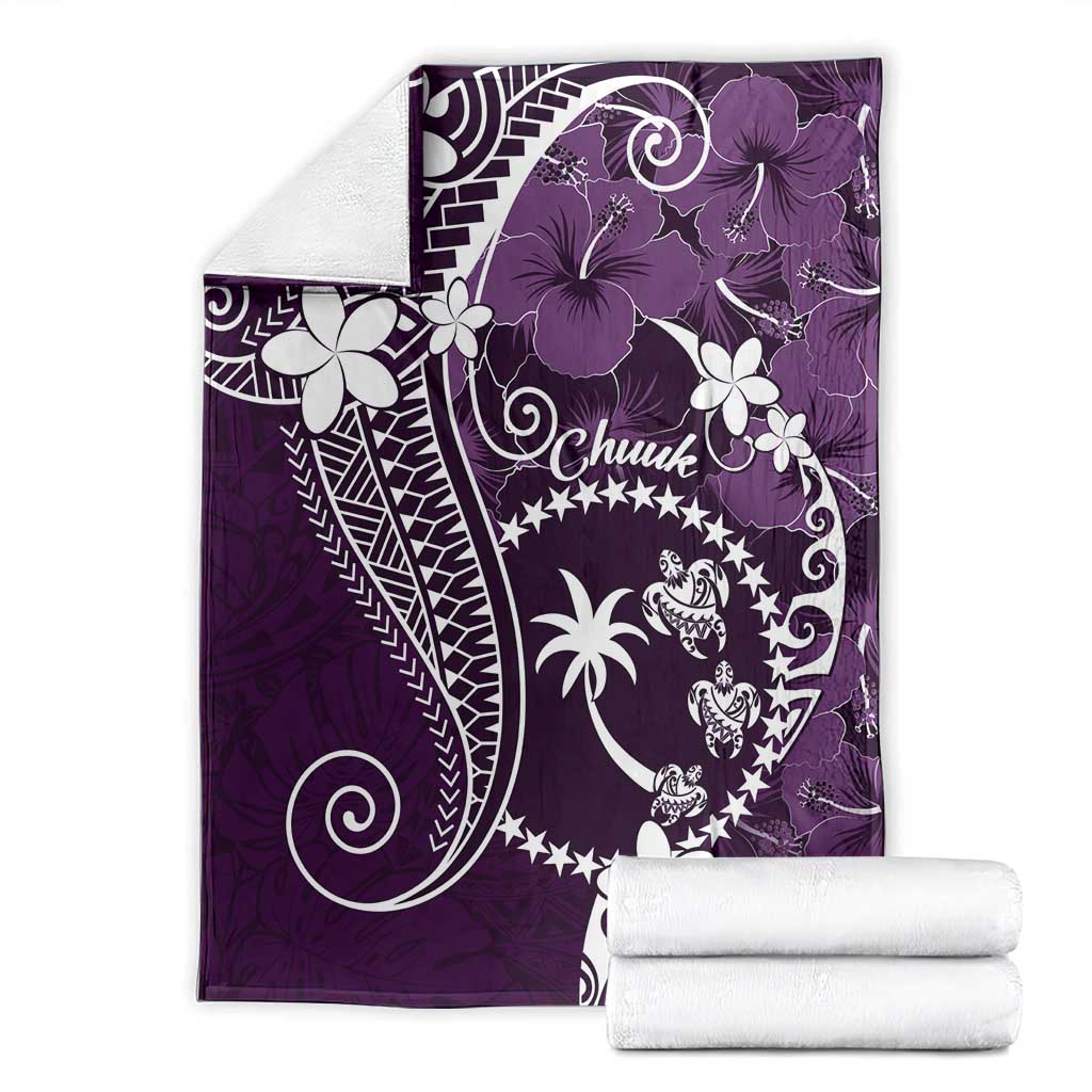FSM Chuuk Blanket Turtle Tropical Flowers Polynesian - Purple