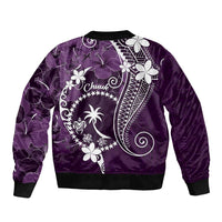 FSM Chuuk Bomber Jacket Turtle Tropical Flowers Polynesian - Purple