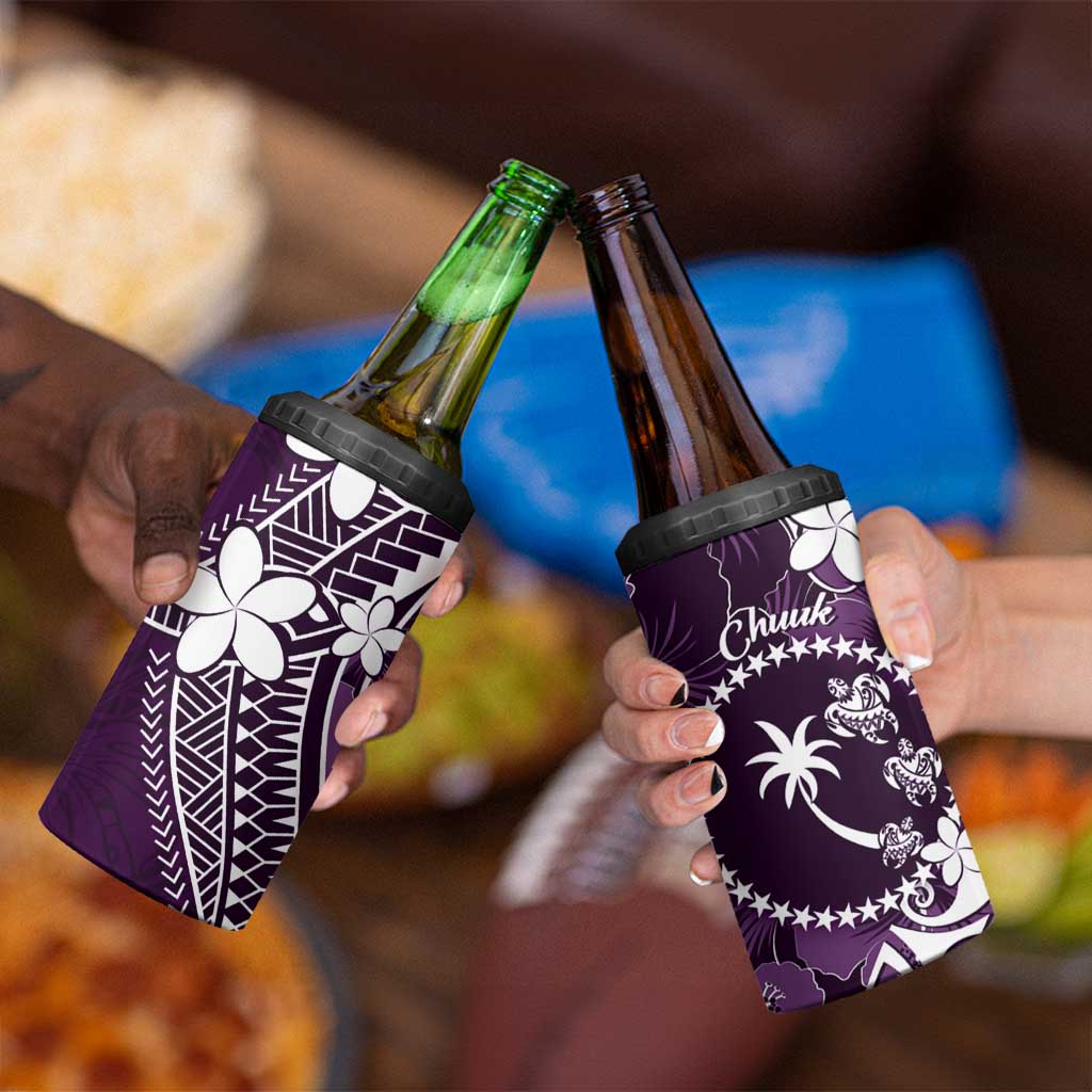 FSM Chuuk 4 in 1 Can Cooler Tumbler Turtle Tropical Flowers Polynesian - Purple