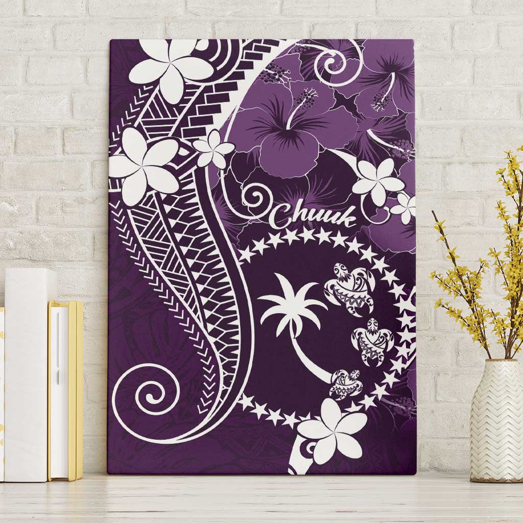 FSM Chuuk Canvas Wall Art Turtle Tropical Flowers Polynesian - Purple