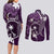 FSM Chuuk Couples Matching Long Sleeve Bodycon Dress and Long Sleeve Button Shirt Turtle Tropical Flowers Polynesian - Purple