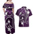 FSM Chuuk Couples Matching Off Shoulder Maxi Dress and Hawaiian Shirt Turtle Tropical Flowers Polynesian - Purple