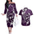 FSM Chuuk Couples Matching Off The Shoulder Long Sleeve Dress and Hawaiian Shirt Turtle Tropical Flowers Polynesian - Purple