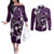 FSM Chuuk Couples Matching Off The Shoulder Long Sleeve Dress and Long Sleeve Button Shirt Turtle Tropical Flowers Polynesian - Purple