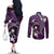 FSM Chuuk Couples Matching Off The Shoulder Long Sleeve Dress and Long Sleeve Button Shirt Turtle Tropical Flowers Polynesian - Purple