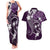 FSM Chuuk Couples Matching Tank Maxi Dress and Hawaiian Shirt Turtle Tropical Flowers Polynesian - Purple