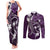 FSM Chuuk Couples Matching Tank Maxi Dress and Long Sleeve Button Shirt Turtle Tropical Flowers Polynesian - Purple