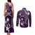 FSM Chuuk Couples Matching Tank Maxi Dress and Long Sleeve Button Shirt Turtle Tropical Flowers Polynesian - Purple