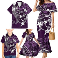 FSM Chuuk Family Matching Mermaid Dress and Hawaiian Shirt Turtle Tropical Flowers Polynesian - Purple