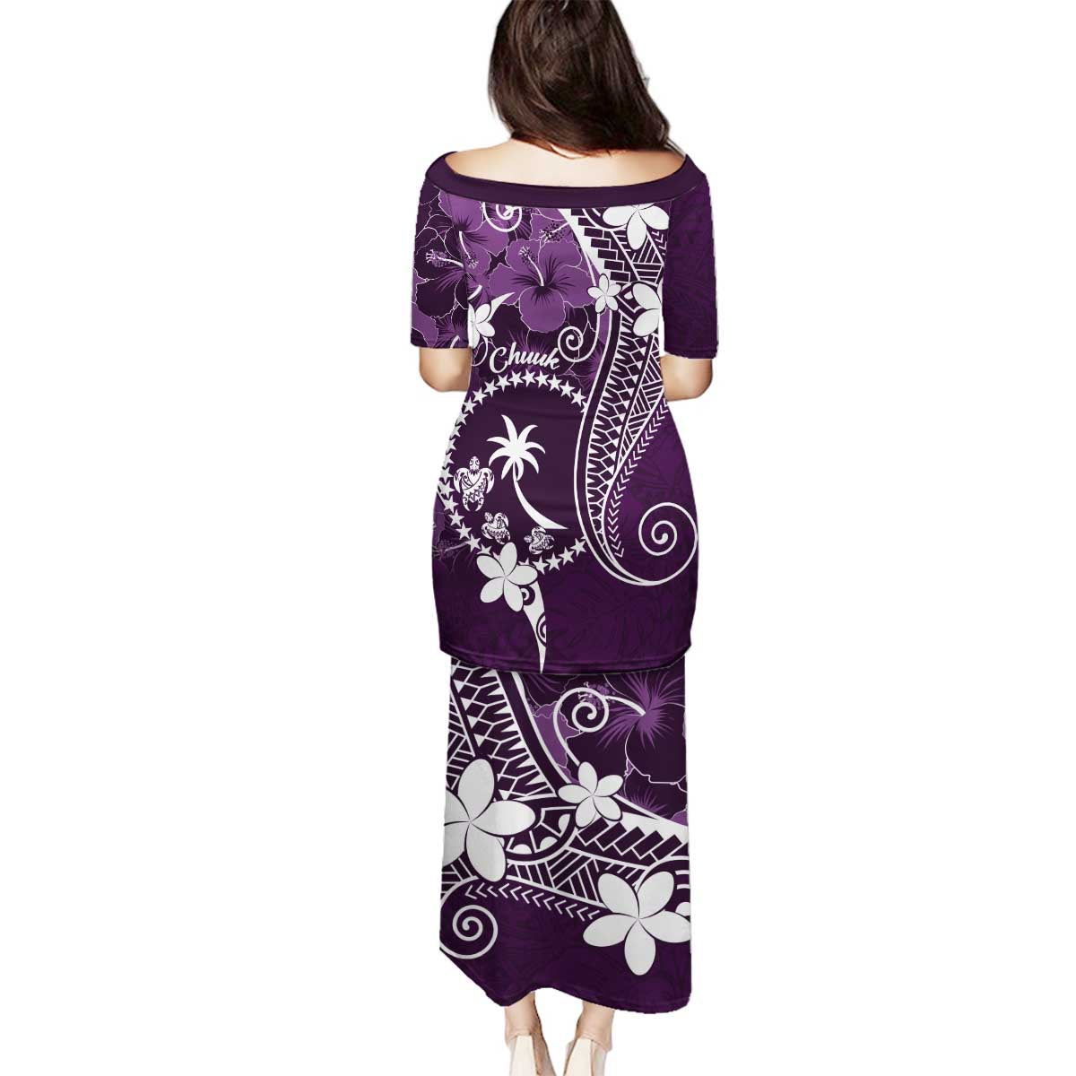 FSM Chuuk Family Matching Puletasi and Hawaiian Shirt Turtle Tropical Flowers Polynesian - Purple