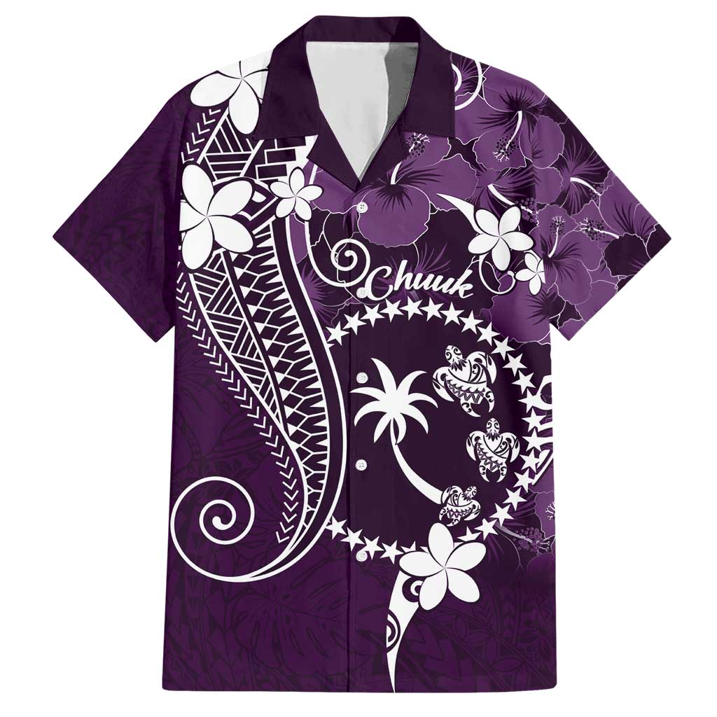 FSM Chuuk Hawaiian Shirt Turtle Tropical Flowers Polynesian - Purple