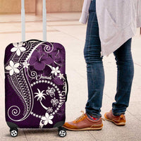 FSM Chuuk Luggage Cover Turtle Tropical Flowers Polynesian - Purple LT14 Purple - Polynesian Pride