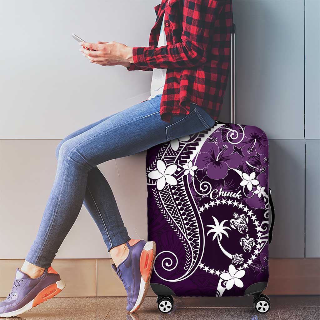 FSM Chuuk Luggage Cover Turtle Tropical Flowers Polynesian - Purple LT14 - Polynesian Pride