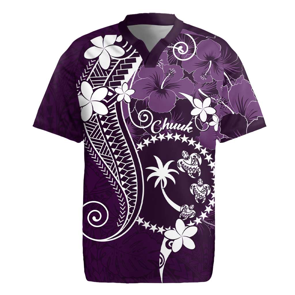 FSM Chuuk Rugby Jersey Turtle Tropical Flowers Polynesian - Purple