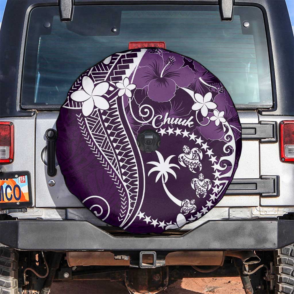 FSM Chuuk Spare Tire Cover Turtle Tropical Flowers Polynesian - Purple