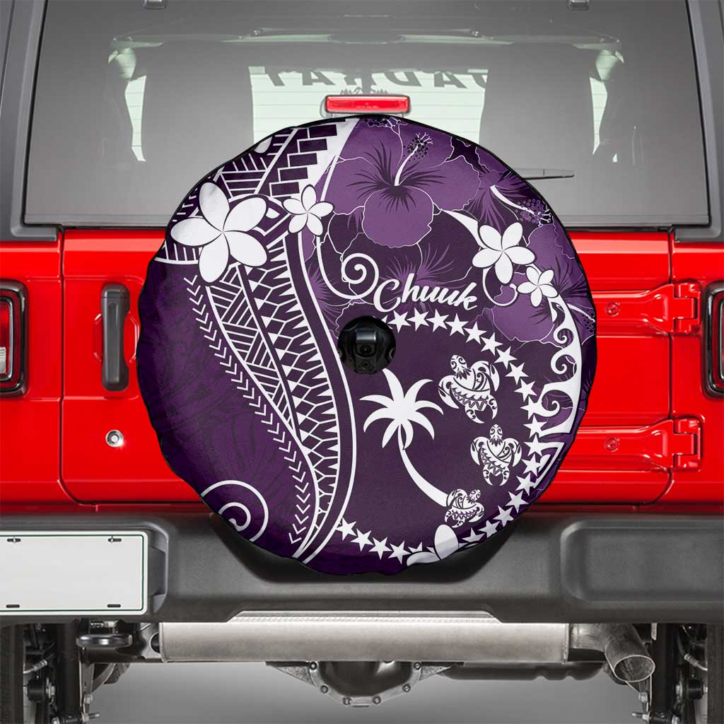 FSM Chuuk Spare Tire Cover Turtle Tropical Flowers Polynesian - Purple