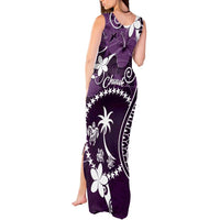 FSM Chuuk Tank Maxi Dress Turtle Tropical Flowers Polynesian - Purple