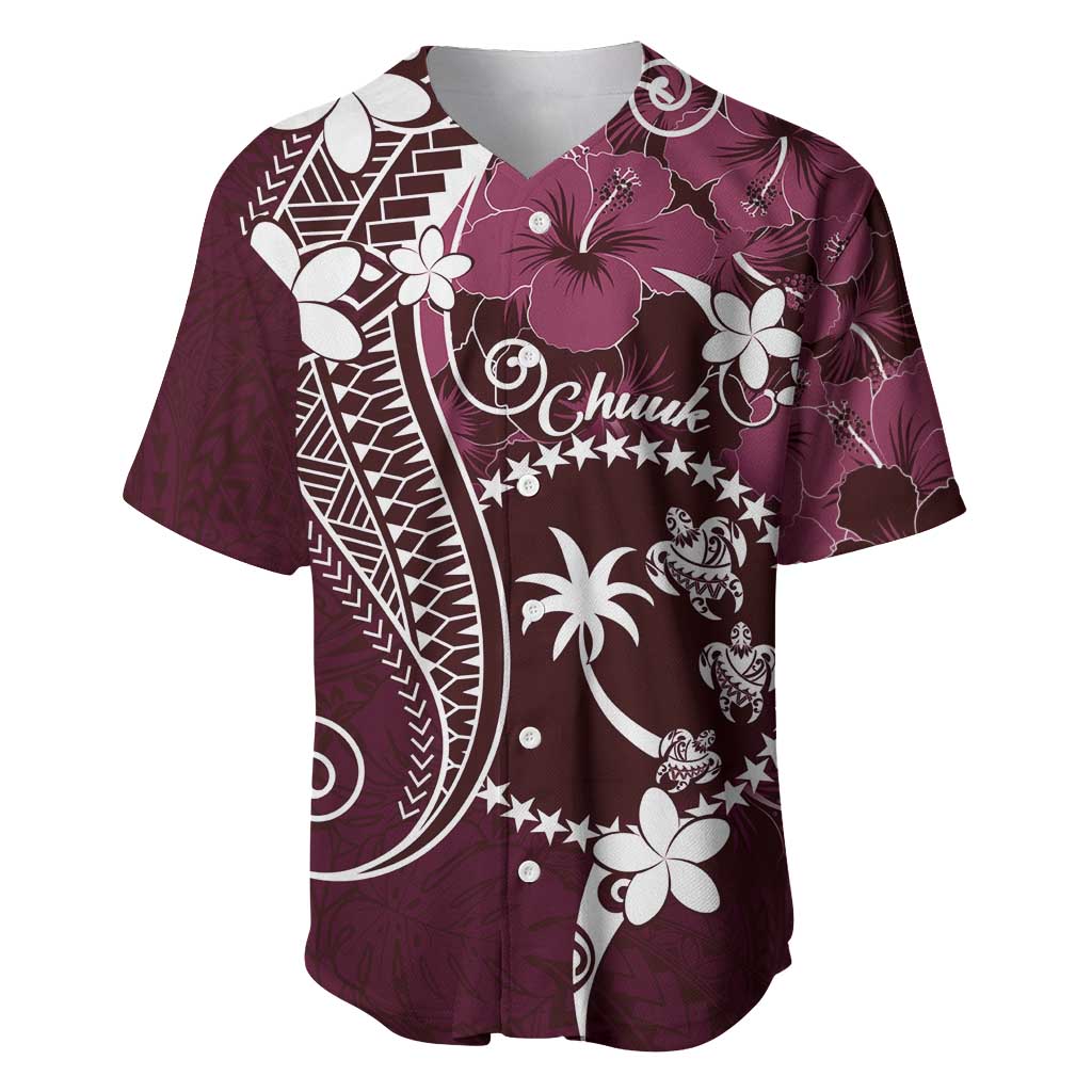 FSM Chuuk Baseball Jersey Turtle Tropical Flowers Polynesian - Pink