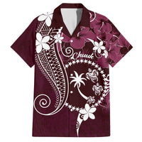 FSM Chuuk Family Matching Off The Shoulder Long Sleeve Dress and Hawaiian Shirt Turtle Tropical Flowers Polynesian - Pink