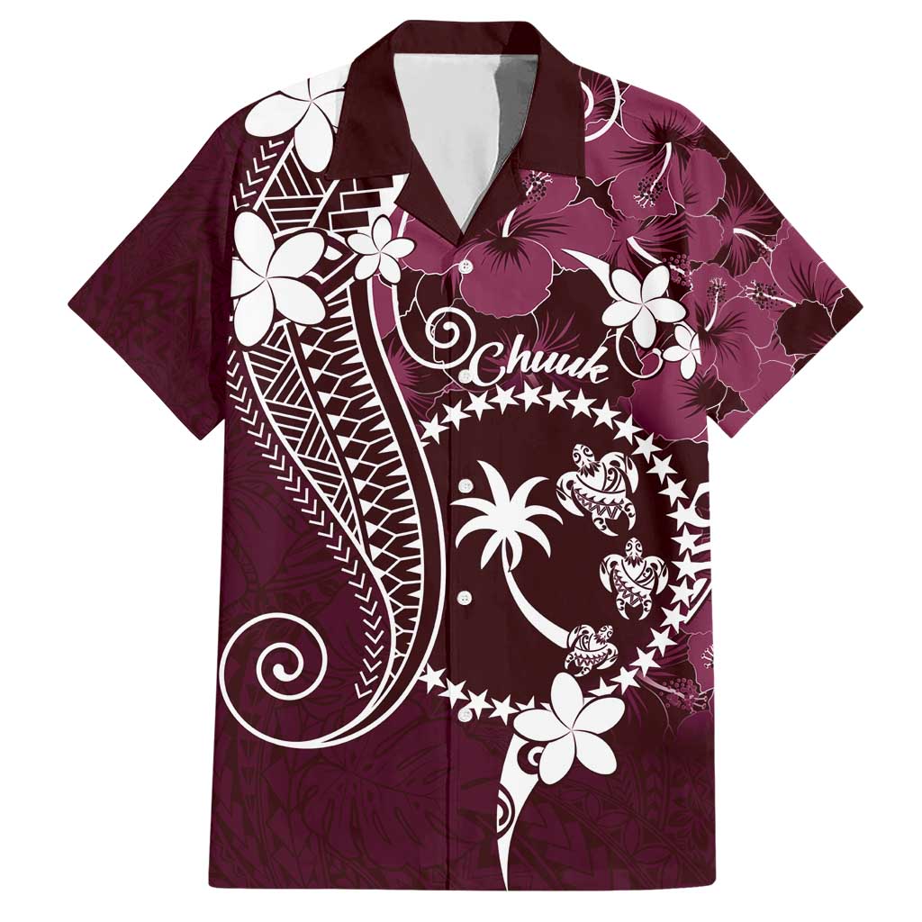 FSM Chuuk Hawaiian Shirt Turtle Tropical Flowers Polynesian - Pink