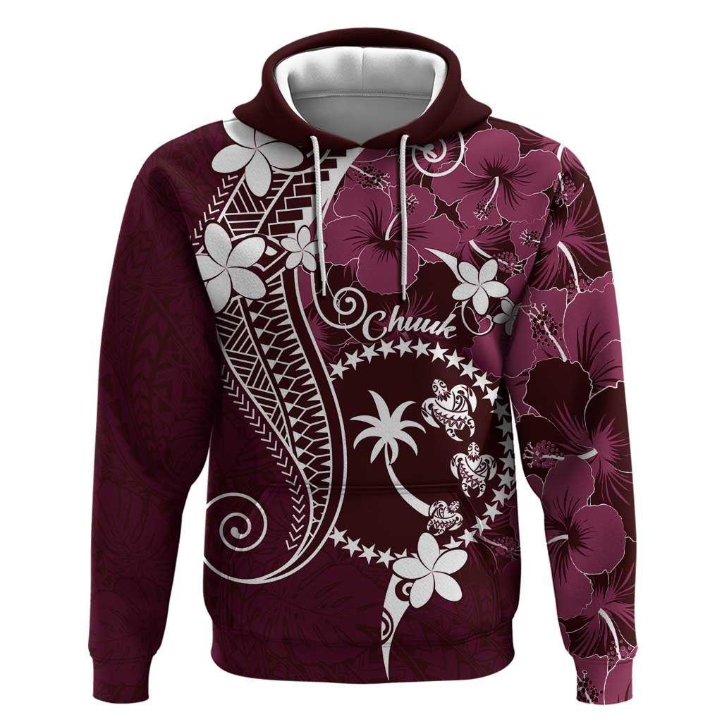 FSM Chuuk Hoodie Turtle Tropical Flowers Polynesian - Pink